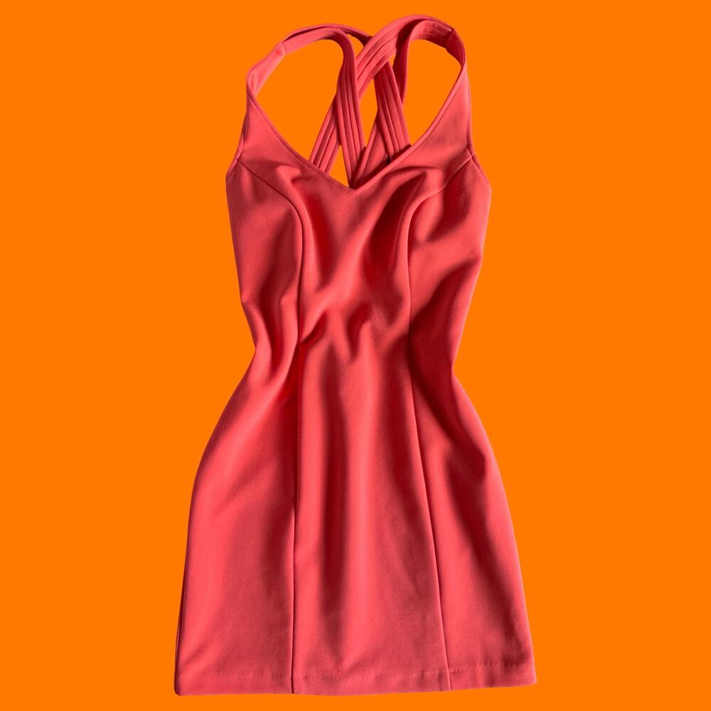 90's vintage coral bodycon mini dress XS hugo buscati